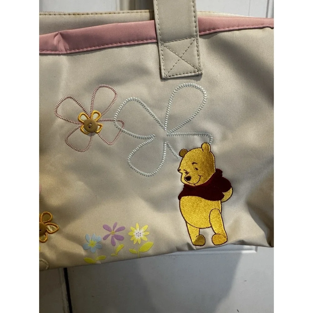 Vintage Winnie The Pooh Diaper Bag Tote Pink Beige Floral Embroidered NWOT Y2K